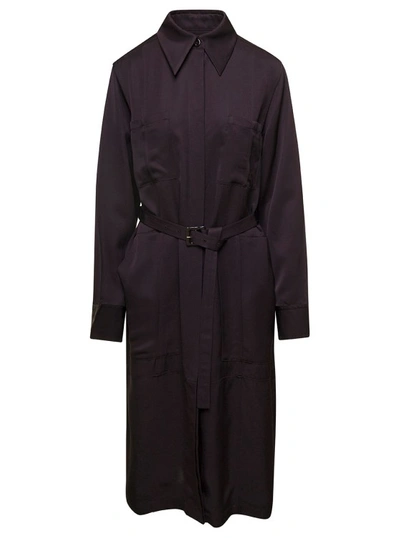 JIL SANDER BROWN BELTED COAT WITH CLASSIC COLLAR IN VISCOSE TWILL