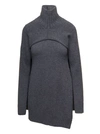 JIL SANDER GREY TWO-PIECE SWEATER WITH HIGH-NECK IN WOOL