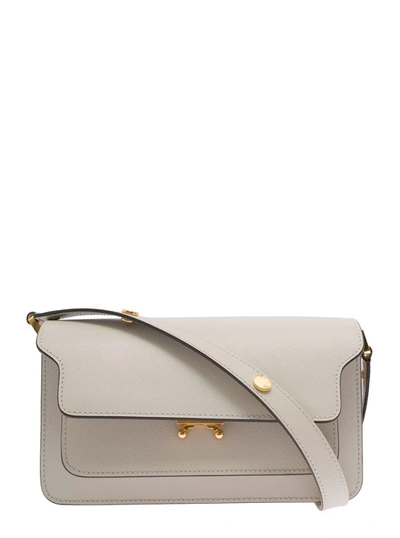 Marni Trunk White Shoulder Bag With Push-lock Fastening In Leather Woman In Grey
