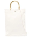 JIL SANDER WHITE TOTE BAG WITH BAMBOO HANDLES IN LEATHER
