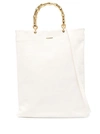 Jil Sander White Tote Bag With Bamboo Handles In Leather Woman In Neutrals