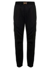 VERSACE BLACK CARGO TROUSERS WITH GRECA WEB BELT WITH MEDUSA BUCKLE