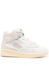 JIL SANDER BEIGE HIGH-TOP SNEAKERS WITH LEATHER INSERTS AND EMBOSSED LOGO IN CANVAS