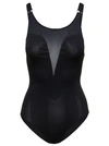 ALEXANDER MCQUEEN BLACK BODY-SUIT WITH MESH DETAILS AND ADJUSTABLE STRAP IN SILK BLEND