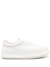 JIL SANDER WHITE LOW-TOP SNEAKERS WITH PLATFORM AND TONAL HEEL TAB IN LEATHER