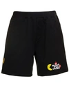 DSQUARED2 BLACK SHORTS WITH LOGO X PACMAN PRINT IN COTTON