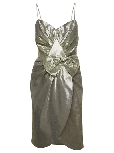 MAISON MARGIELA MIDI IVORY DRESS WITH BOW DETAIL IN METALLIC LUREX