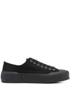 JIL SANDER BLACK LOW TOP SNEAKERS IN CANVAS AND LEATHER