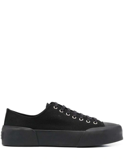 Jil Sander Black Low Top Sneakers In Canvas And Leather