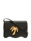 PALM ANGELS BEACH' BLACK MEDIUM SHOULDER BAG WITH TREE SILHOUETTE IN LEATHER