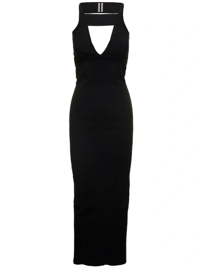 Rick Owens Maxi Black Dress With Cut-out In Viscose Blend
