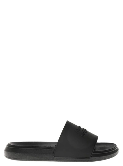 Alexander Mcqueen Black Rubber Slide Sandals With Logo