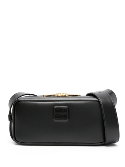 Miu Miu Logo-plaque Leather Shoulder Bag In Nero