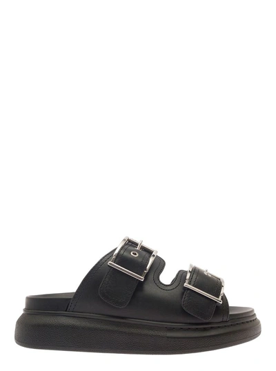 ALEXANDER MCQUEEN BLACK SANDALS WITH DOUBLE-STRAPS IN LEATHER