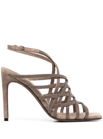 Brunello Cucinelli Rhinestone High-heeled Sandals In Pink
