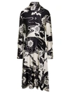 JIL SANDER MIDI BLACK AND WHITE FLOREAL PRINTED DRESS WITH HIGH NECK IN VISCOSE BLEND