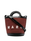Marni Brown Bucket Shoulder Bag In Calf Leather And Wool And Cotton Blend With Adjustable And Removable Sh In Brown