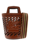 Etro Brown Bucket Bag With Multicolor Shoulder Strap And Pegasus Detail In Perforated Leather In Orange