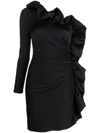 P.a.r.o.s.h One-shoulder Ruffle-trimmed Mini Dress In Nero