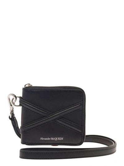 Alexander Mcqueen Black Zip-around Wallet With Harness Detail In Leather