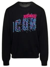 DSQUARED2 BLACK CREWNECK SWEATSHIRT WITH ' ICON' PRINT IN COTTON