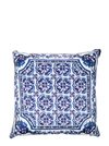 Dolce & Gabbana Blue And White Small Cushion With Blue Mediterranean Print In Duchesse Cotton In Blue