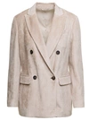 BRUNELLO CUCINELLI BEIGE DOUBLE-BREASTED JACKET WITH FLAP POCKETS IN VELVET