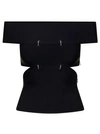 ALEXANDER MCQUEEN ALEXANDER MCQUEEN BLACK OFF-THE-SHOULDERS TOP WITH CUT-OUT AND METAL RINGS IN VISCOSE BLEND