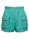 Balmain Light Blue Shorts With Cuff And Jewel Buttons In Wool Woman In Green