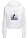 PALM ANGELS WHITE CROPPED HOODIE AND CONTRASTING PRINT IN COTTON