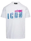 DSQUARED2 WHITE T-SHIRT WITH ' ICON' PRINT IN COTTON