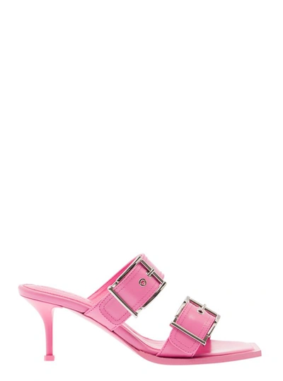 ALEXANDER MCQUEEN PUNK' PINK SANDALS WITH DOUBLE STRAP AND METAL BUCKLES IN LEATHER