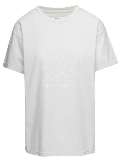 MAISON MARGIELA WHITE T-SHIRT WITH PRINTED LOGO ON THE FRONT IN COTTON