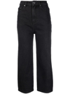 Self-portrait High Waist Cropped Straight-leg Jeans In Black