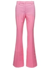 VERSACE PINK FLARE PANTS WITH TONAL LOGO LETTERING IN WOOL