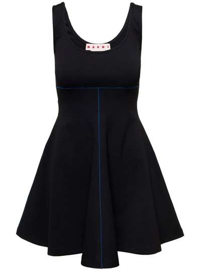 MARNI MINI BLACK FLARED DRESS WITH CONTRASTING STITCHING IN STRETCH FABBRIC