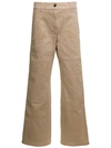PALM ANGELS BEIGE 'CARGO' PANTS WITH EMBROIDERED IN COTTON DENIM