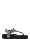 ISABEL MARANT BROOK' SILVER SANDALS WITH BRAIDED DESIGN IN METALLIC LEATHER