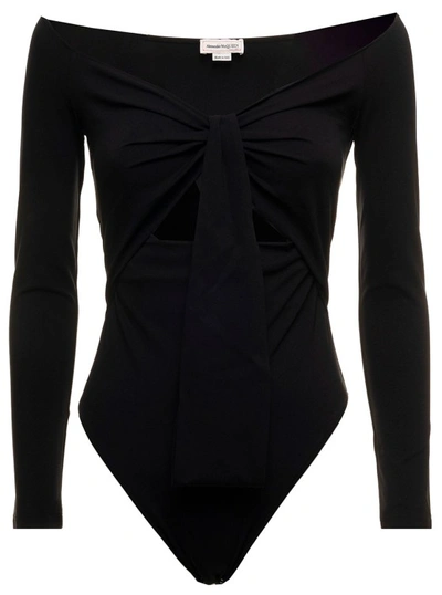 Alexander Mcqueen Black Stretch Fabric Body With Cut Out Inserts Woman