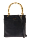 JIL SANDER BLACK TOTE BAG WITH BAMBOO HANDLES IN LEATHER