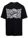 DSQUARED2 BLACK T-SHIRT WITH SHARK AND LOGO PRINT IN COTTON