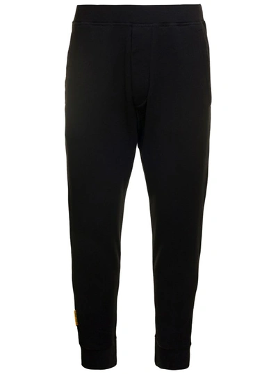 DSQUARED2 BLACK JOGGERS PANTS WITH LOGO X PACMAN PRINT AT THE BACK IN COTTON