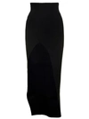 RICK OWENS THERESA' MAXI BLACK SKIRT WITH WIDE SPLIT AT THE FRONT IN VISCOSE BLEND
