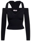 Alexander Mcqueen Off-the-shoulder Cropped Ribbed-knit Top In Black