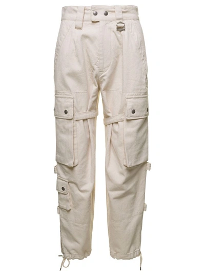 ISABEL MARANT BEIGE CARGO PANTS WITH POCKETS AND BUCKLES IN COTTON