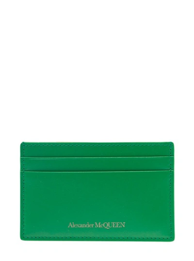 Alexander Mcqueen Green Card-holder With Embossed Logo In Smooth Leather Man