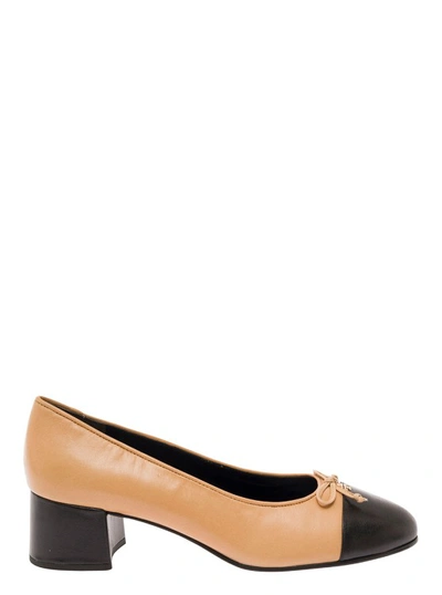 Tory Burch Bicolor Cap-toe Ballerina Pumps In Brown