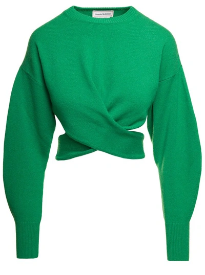 Alexander Mcqueen Twisted Cropped Jumper In Green