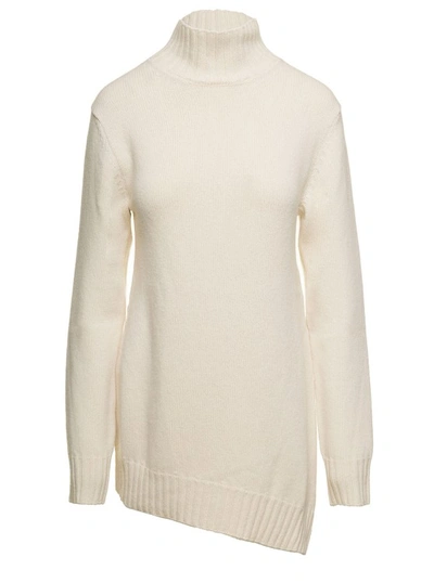 Jil Sander High Neck Long Sleeves Knit Jumper With Split At One Side In Beis