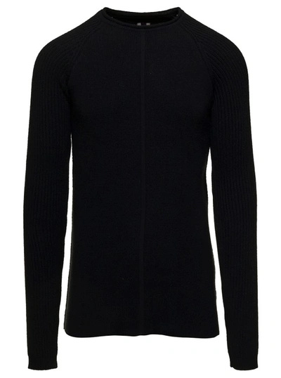 RICK OWENS BLACK LONG SLEEVE TOP WITH CREWNECK IN CASHMERE AND WOOL